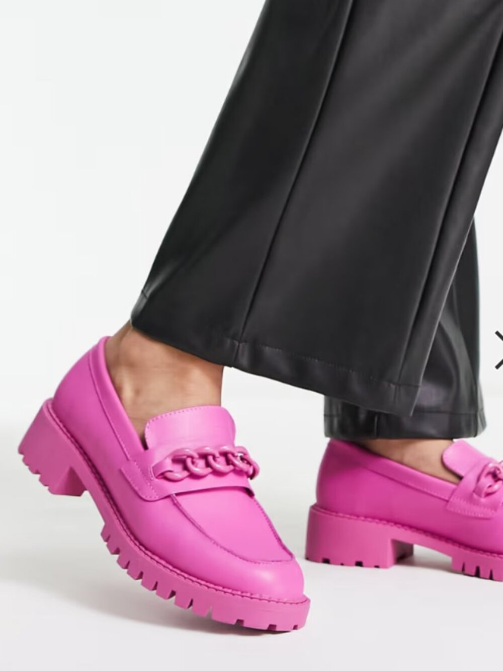 London Rebel chunky loafers with chain in bright pink